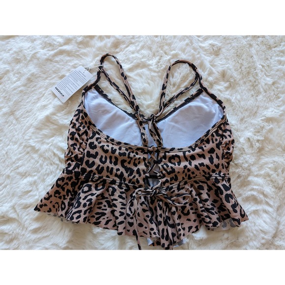 COCOSHIP Ruffled Hem Rusched Side Tankini Leopard Print Swim Suit Top Size L - Picture 7 of 12
